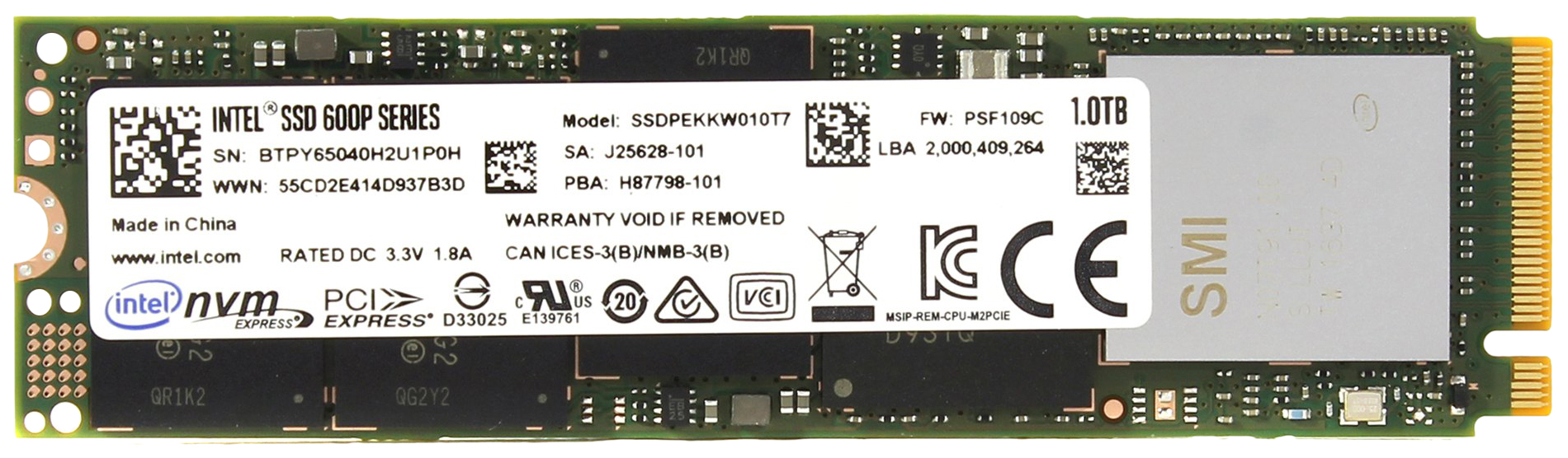 

SSD диск Intel 600P 1ТБ (SSDPEKKW010T7X1), 600P