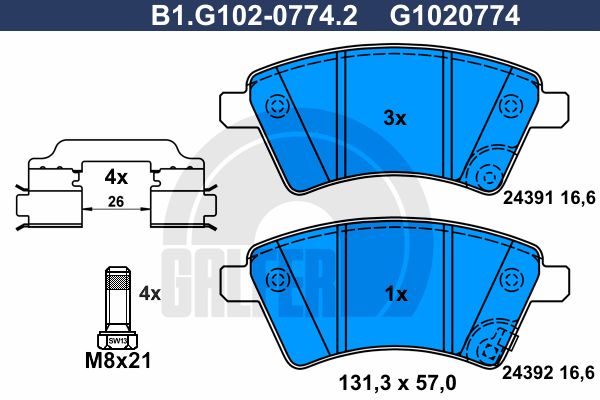 фото Комплект тормозных дисковых колодок galfer b1.g102-0774.2