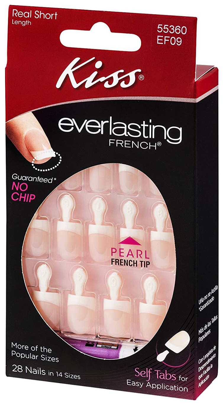 фото Kiss набор накладных ногтей с клеем "ультра стойкий французский маникюр" с перламутром