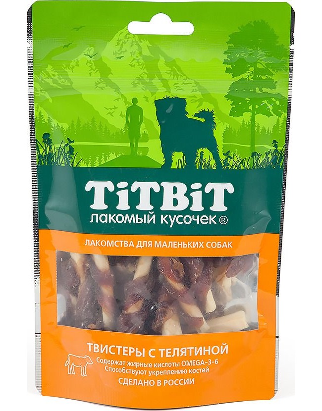 фото Лакомство для собак titbit, твистеры с телятиной для мелких пород, 50г