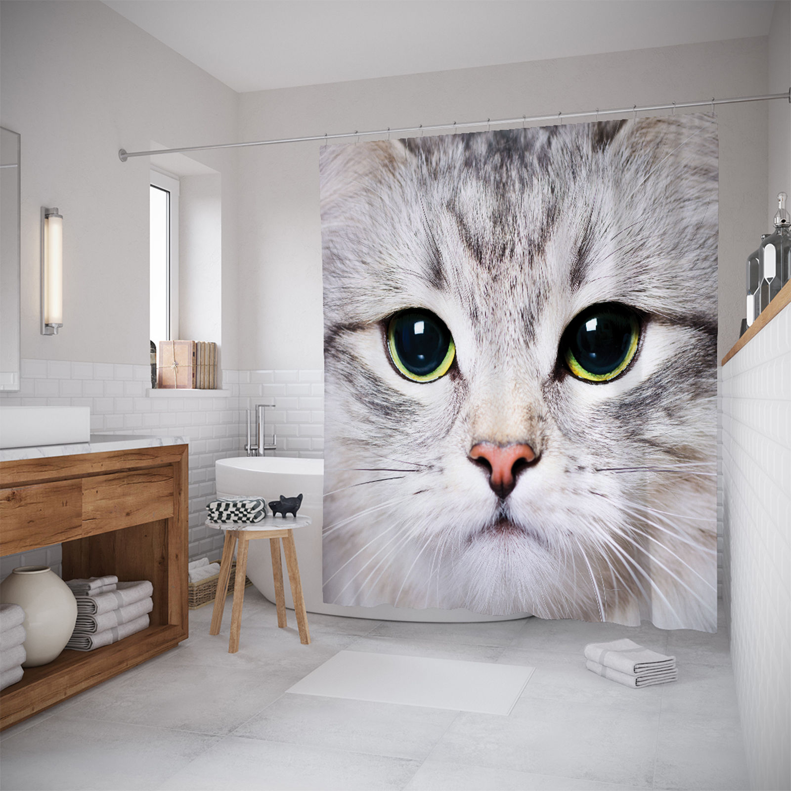 фото Штора 3д (3d) для ванной joyarty «суровый котик» 180x20