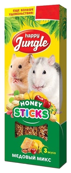 

Лакомство для грызунов Happy Jungle Honey Sticks Медовый микс, 3 шт, 90 г