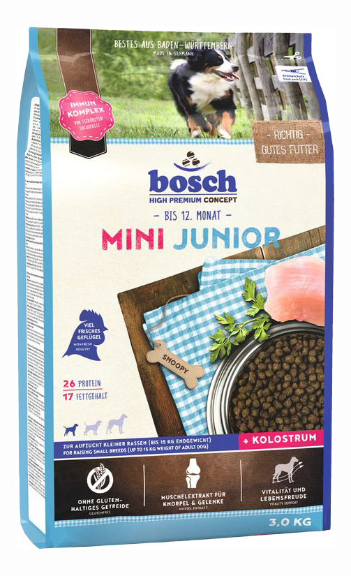 фото Сухой корм для щенков bosch mini junior, для мелких пород, домашняя птица, 3кг