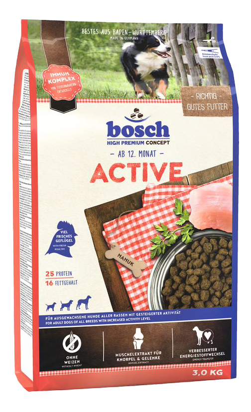 фото Сухой корм для собак bosch active, для активных, домашняя птица, 3кг