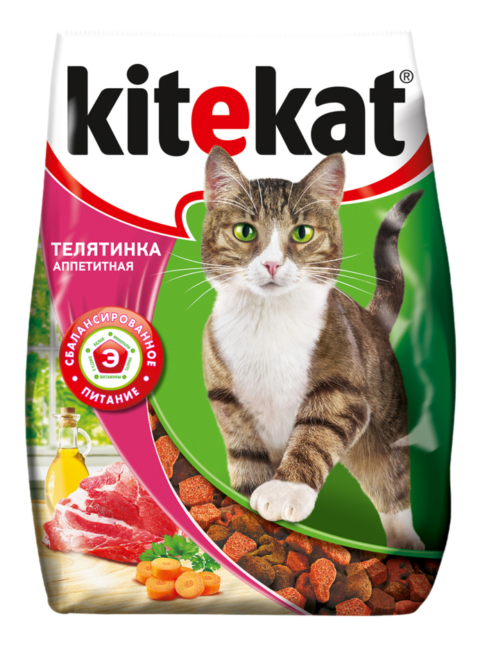 

Сухой корм для кошек Kitekat, с аппетитной телятинкой, 4шт по 1,9кг, телятина 1,9 кг, 4 шт