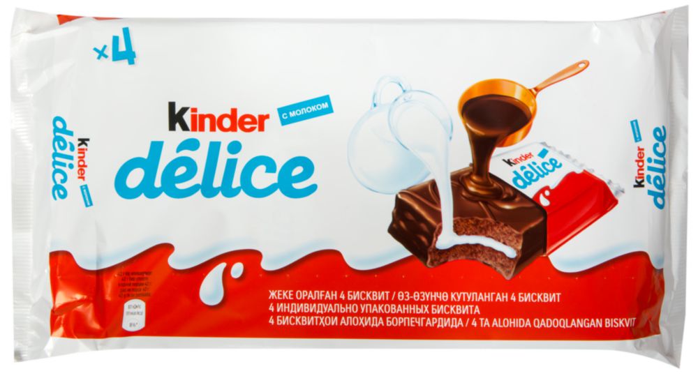 фото Бисквитное пирожное delice kinder с молочной начинкой 39 г 4 штуки
