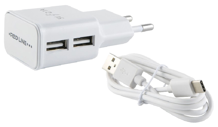 фото Сетевое зарядное устройство red line nt-2a, 2 usb, 2,1 a, type-c, white