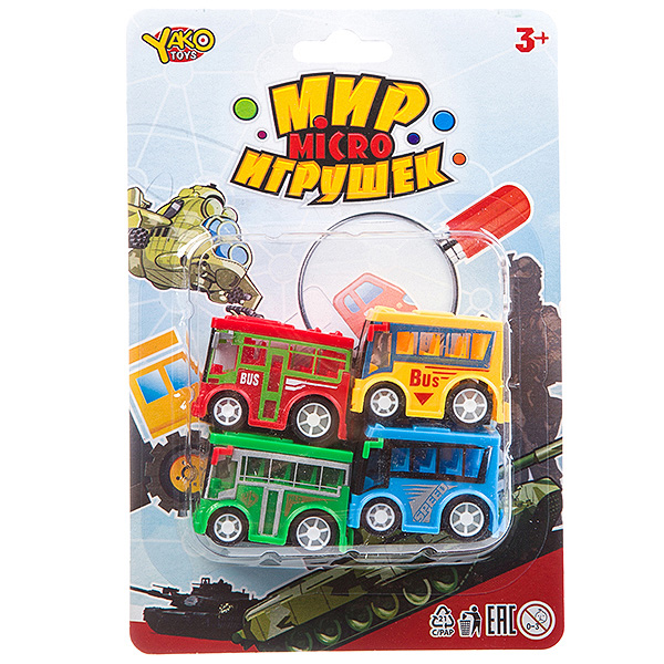 фото Набор инерц. автобусов 4 шт.,серия мир micro игрушек, crd 13,5х20 см, арт.m7618-1. yako toys