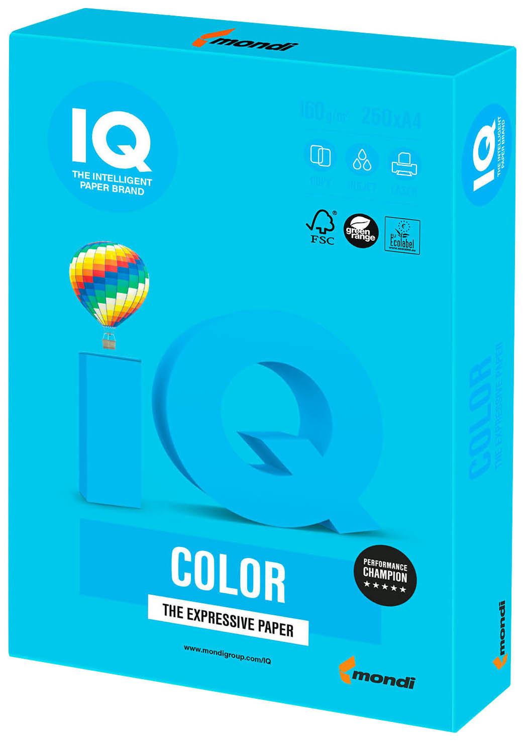Бумага IQ AB48 Color, А4, 160 г/м2, 250 л, интенсив Светло-синий