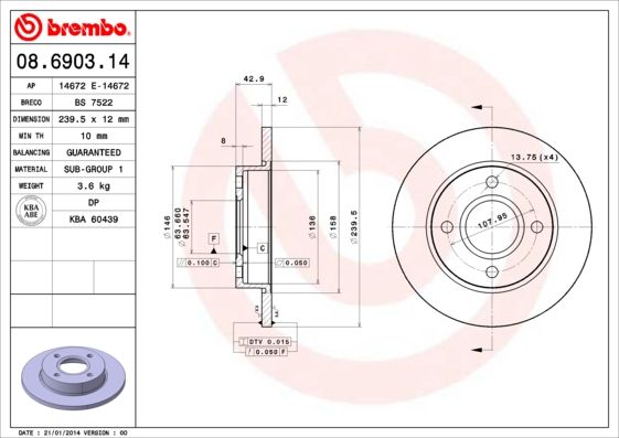 фото Тормозной диск brembo 08.6903.14