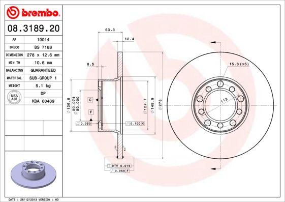 фото Тормозной диск brembo 08.3189.20