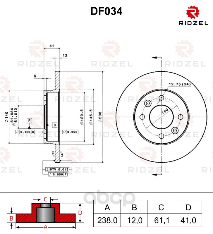 фото Тормозной диск ridzel df034 передний