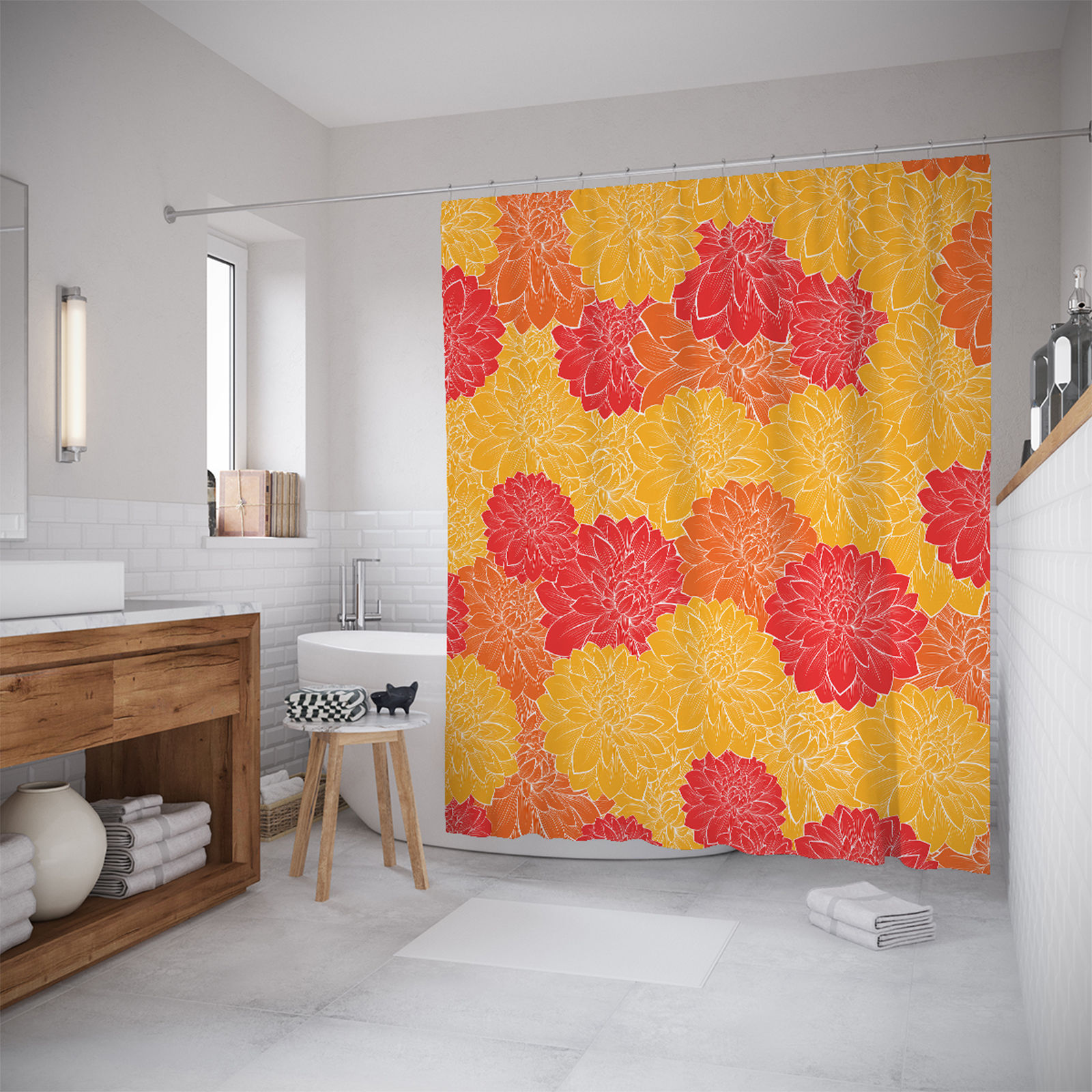 фото Шторы (фотошторы) для ванной joyarty «красочные хризантемы» 180x20