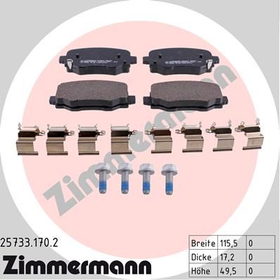 

Тормозные колодки ZIMMERMANN дисковые 25733.170.2