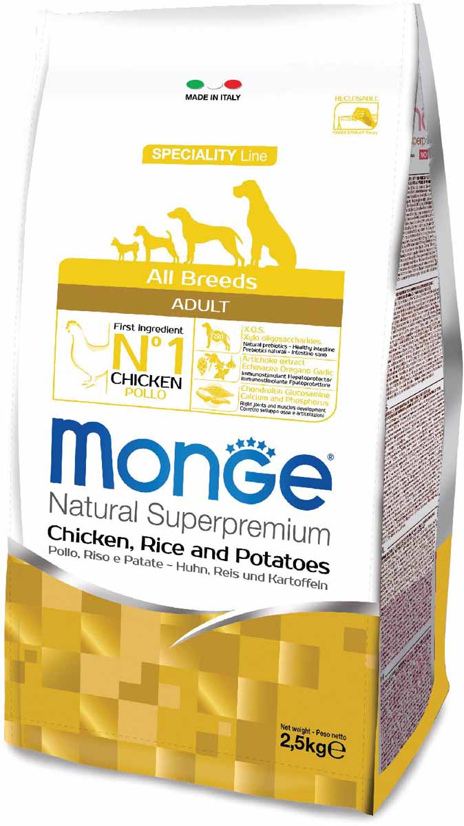 Сухой корм для собак Monge Speciality, все породы, курица, рис, картофель, 2,5кг