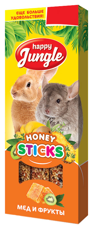 

Лакомство для грызунов Happy Jungle Honey Sticks, 3 шт, 90 г