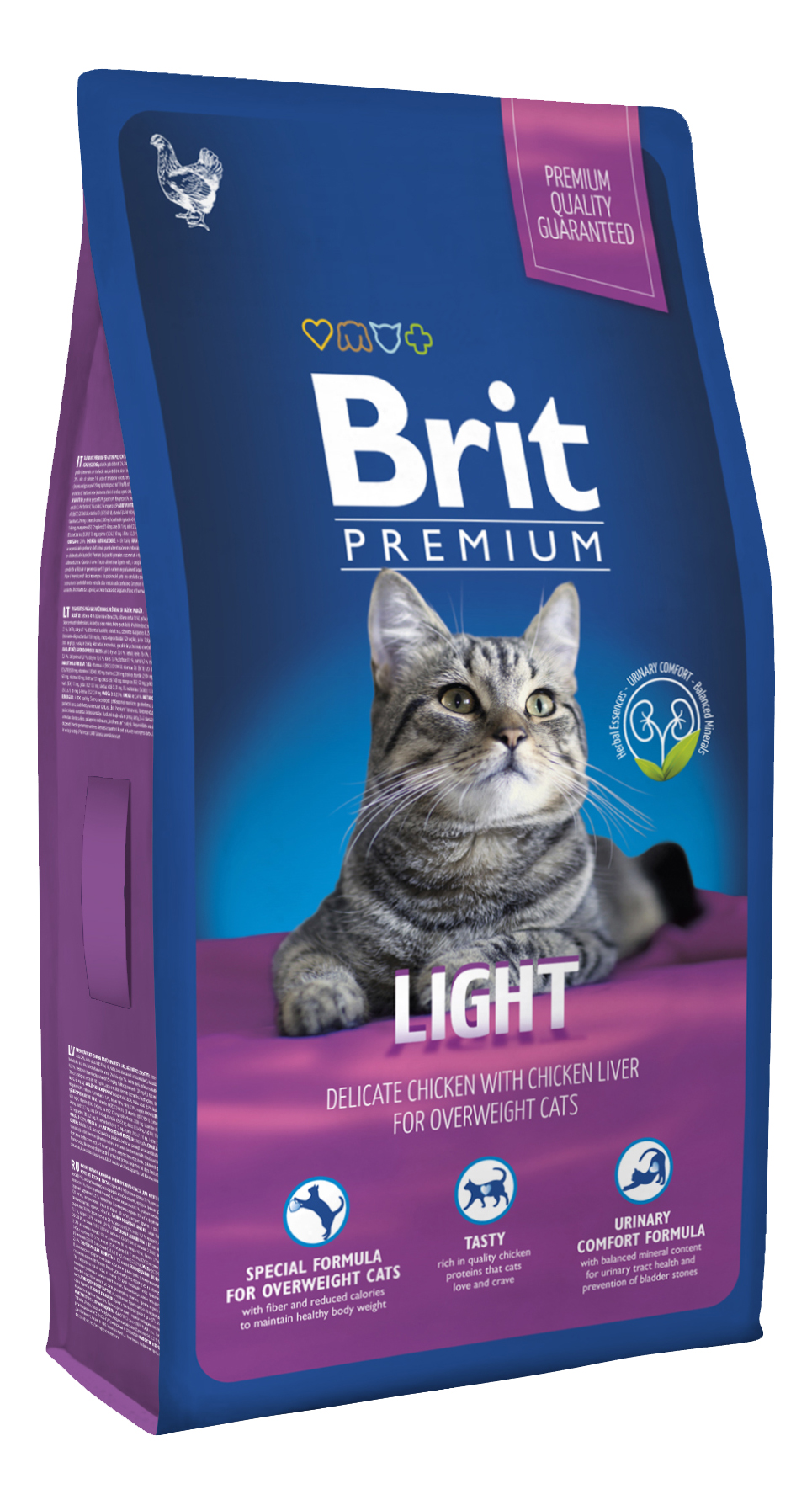 фото Сухой корм для кошек brit premium light, облегченный, курица, печень, 8кг