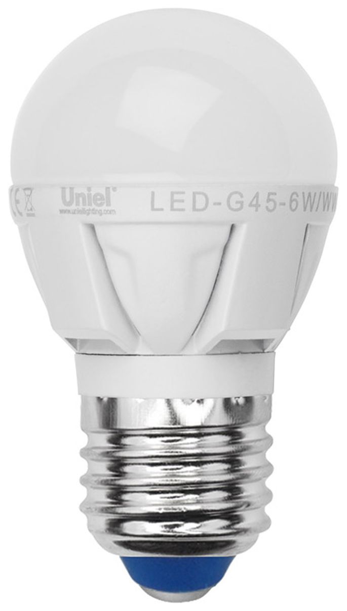 фото Лампа светодиодная (08139) e27 6w 4500k шар матовый led-g45-6w/nw/e27/fr alm01wh uniel