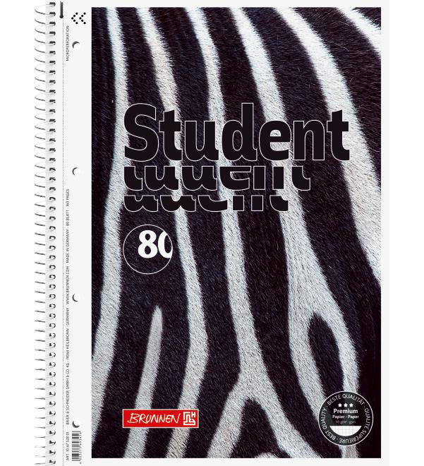 

Тетрадь студенческая Brunnen 67528-01 на спирали A4 клетка 80 листов 1 шт, Student. Zebra