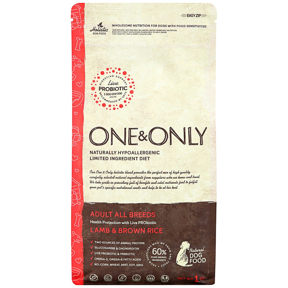 фото Сухой корм для собак one&only adult all breeds lamb&rice, все породы, ягненок с рисом, 1кг