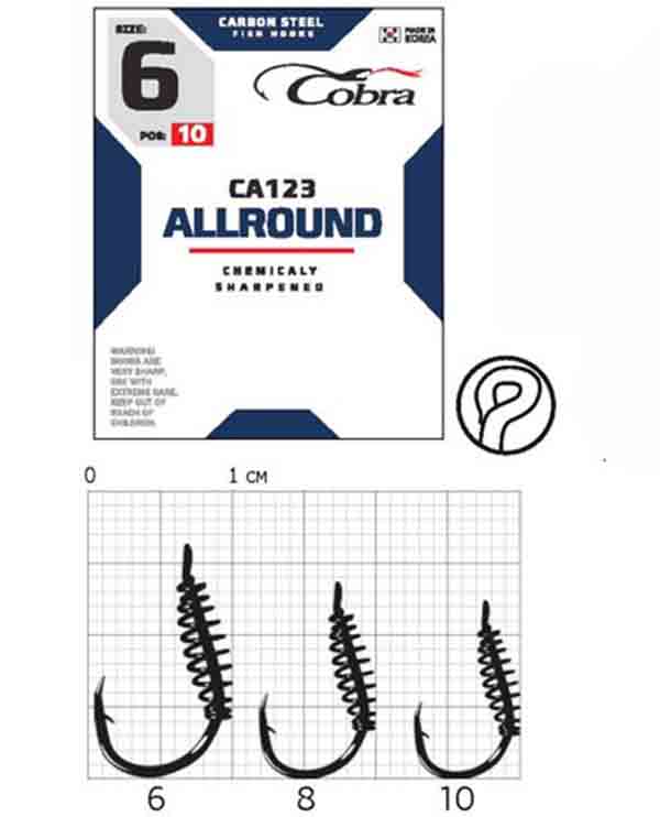 

Рыболовные крючки Cobra Allround CA123 №8, 10 шт., Черный, Allround CA123