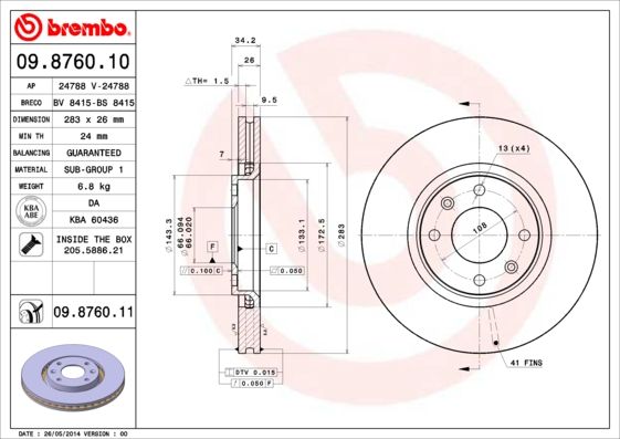 фото Тормозной диск brembo 09.8760.11