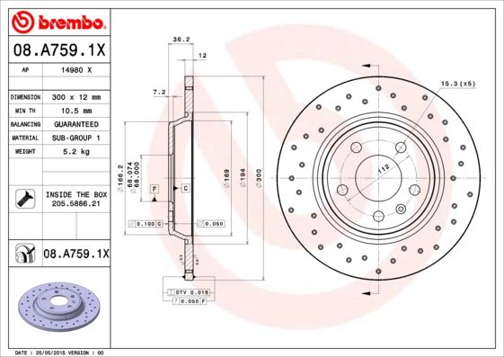 фото Тормозной диск brembo 08.a759.1x