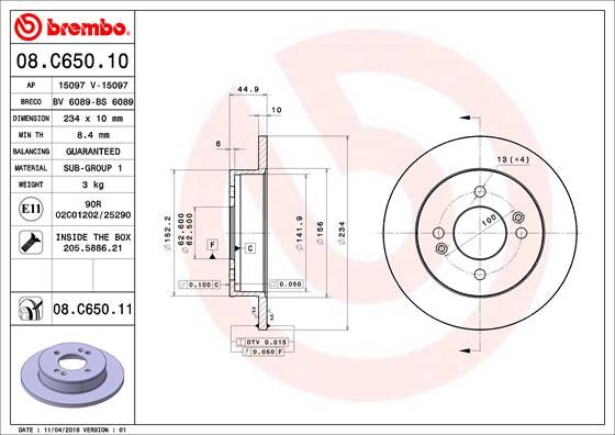 фото Тормозной диск brembo 08.c650.11