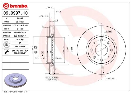 фото Тормозной диск brembo 09.9997.10