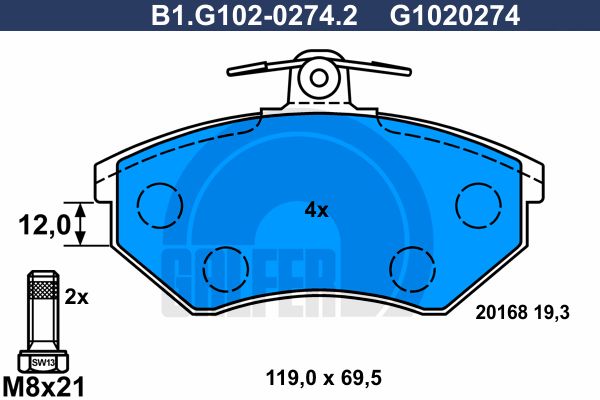 

Комплект тормозных дисковых колодок GALFER B1.G102-0274.2