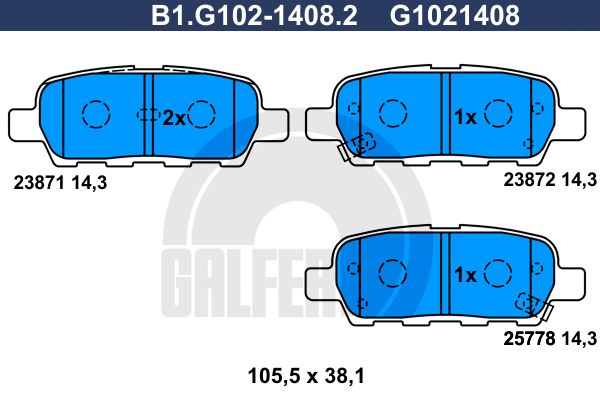 

Комплект тормозных дисковых колодок GALFER B1.G102-1408.2