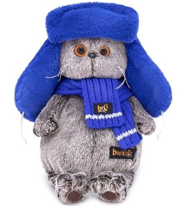 фото Мягкая игрушка budi basa кот басик в меховой шапке 25 см