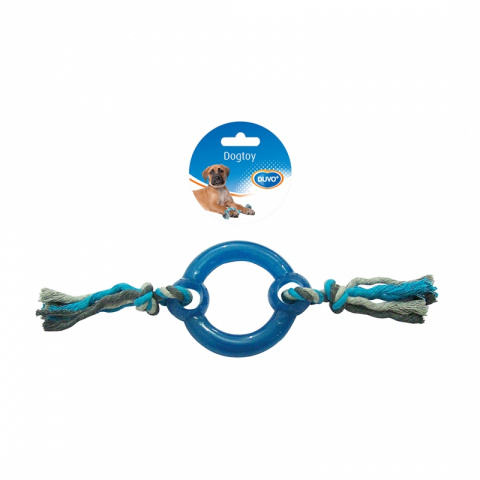 фото Жевательная игрушка для собак duvo+ кольцо резиновое с веревками, синий, длина 30 см