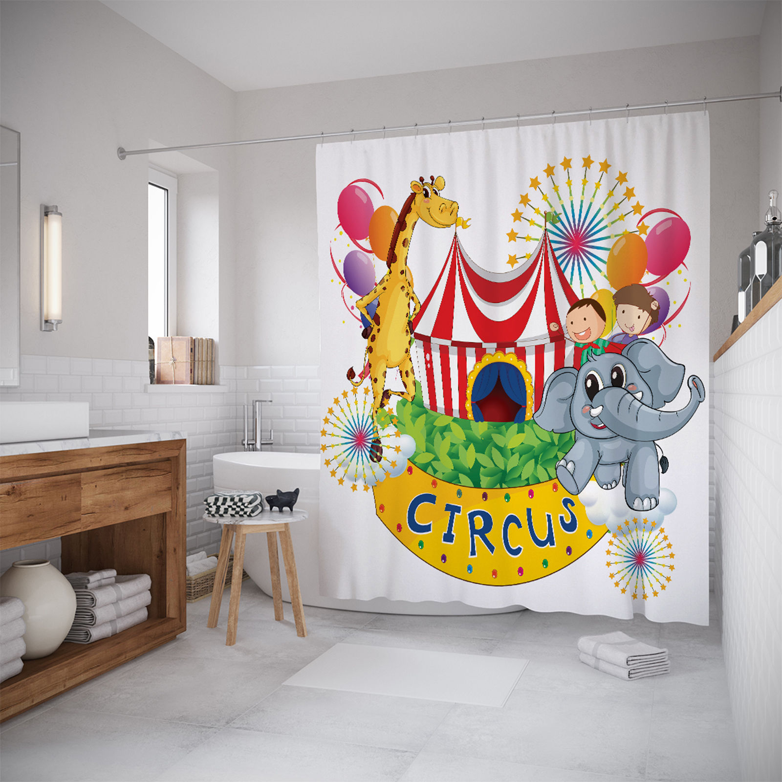 фото Штора для ванной joyarty «цирк для детей» 180x200