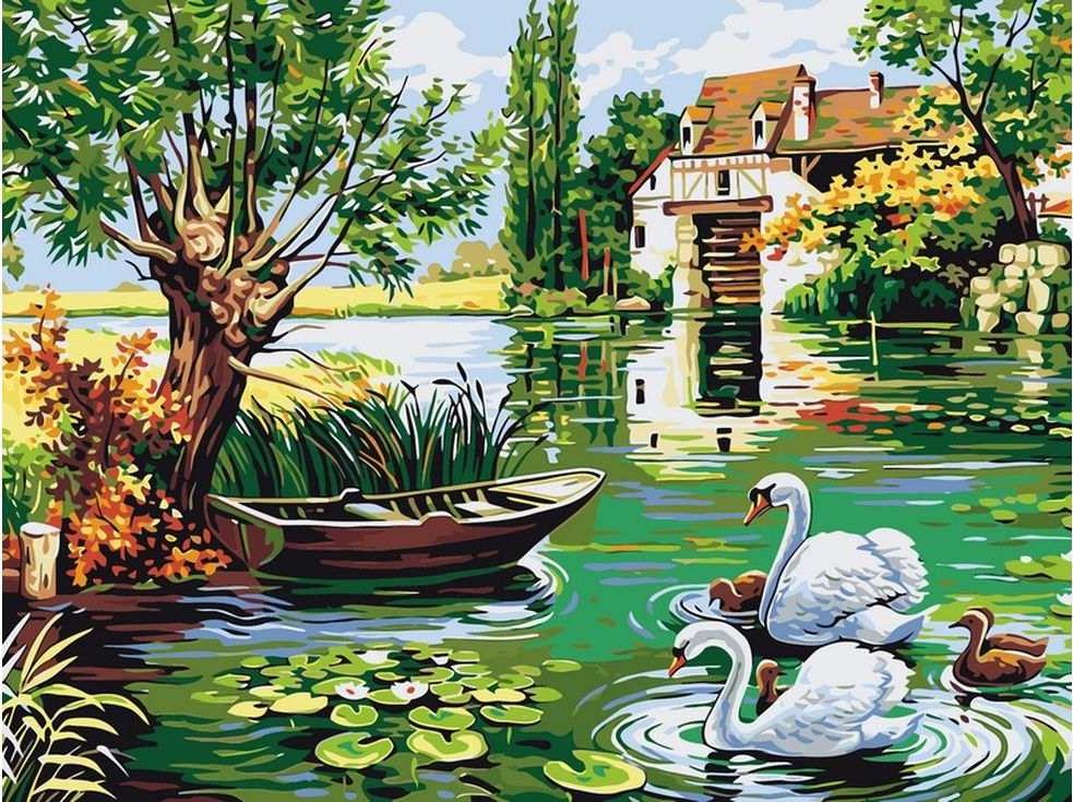 

Картина по номерам Paintboy Лебеди на пруду, 30x40 см, Лебеди на пруду