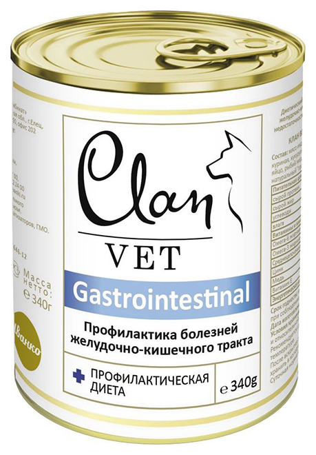Консервы для собак Clan Vet Gastrointestinal, индейка, курица, печень, 340г