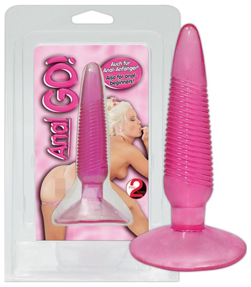 Розовая ребристая анальная пробка Anal Go! Plug 12,7 см