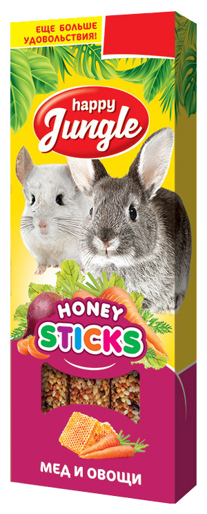 

Лакомство для грызунов Happy Jungle Honey Sticks, мед и овощи, 3 шт, 90 г