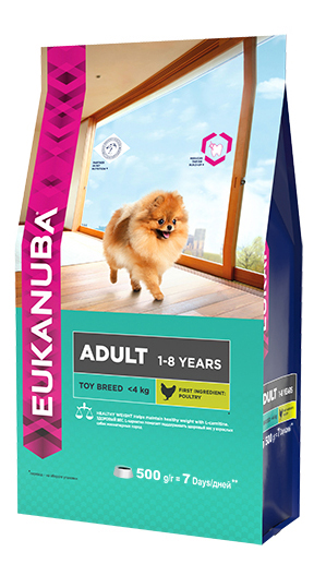 фото Сухой корм для собак eukanuba adult toy breed, миниатюрных пород, домашняя птица, 0,5кг