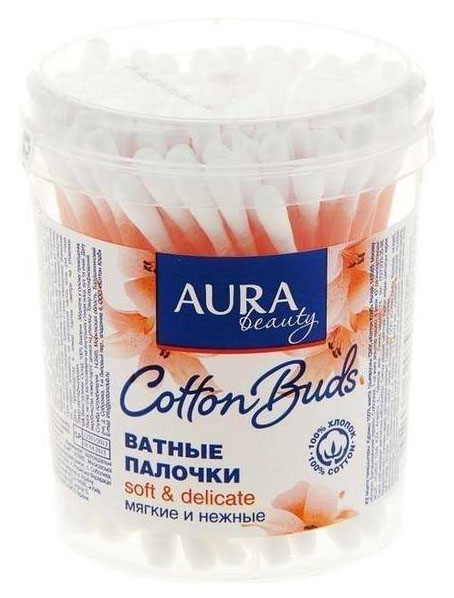 Ватные палочки AURA Стакан круглый 100 шт ватные палочки comforte стакан 200 шт