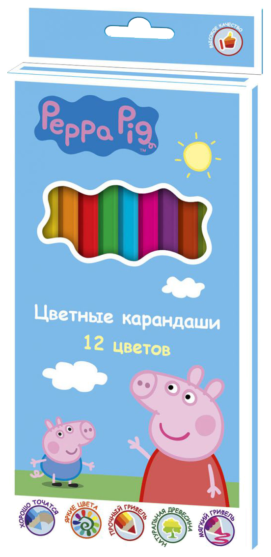 

Карандаши цветные Росмэн Свинка Пеппа 12 цветов, Свинка Пеппа