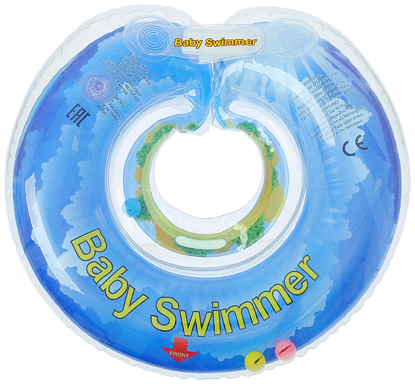 фото Круг для купания, полуцвет + внутри погремушка, цвет голубой baby swimmer