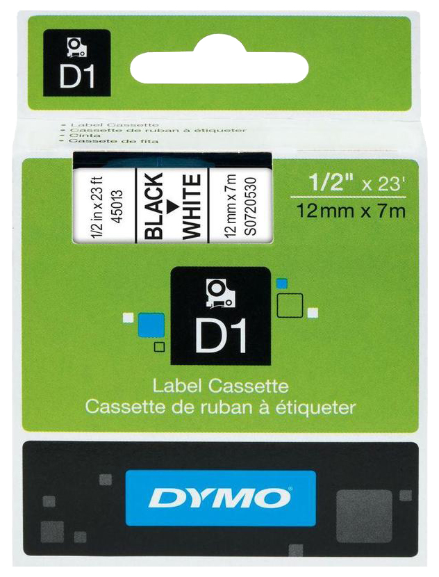 

Картридж с лентой Dymo D1, черный на белом, 12 мм х 7 м, DYMO45013