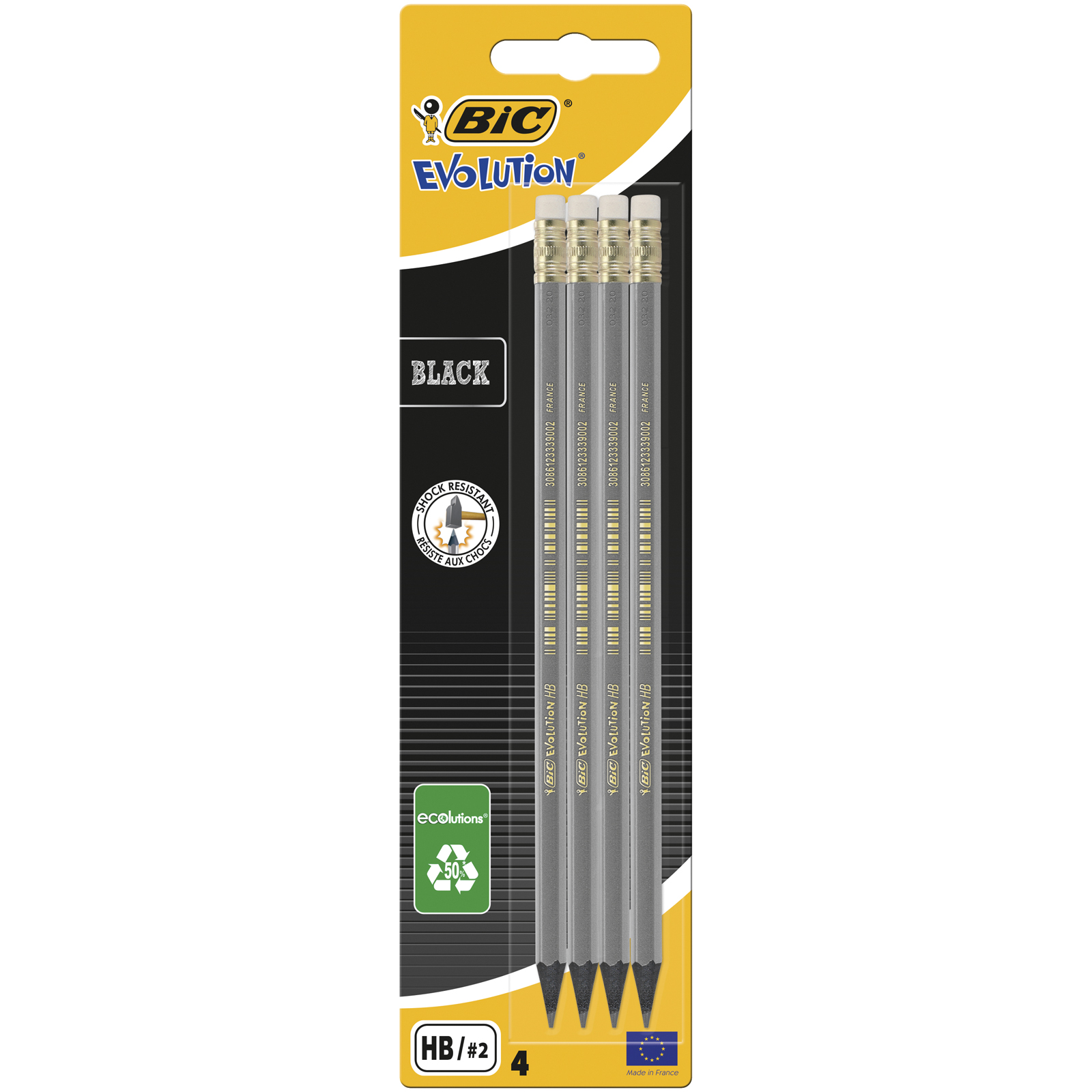 

Карандаш чернографитовый BIC Evolution ECOlutions Black с ластиком Блистер x4, Black