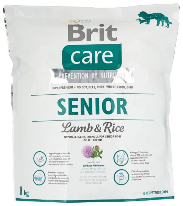 фото Сухой корм для собак brit care senior all breed, пожилых всех пород, ягненок и рис, 1кг