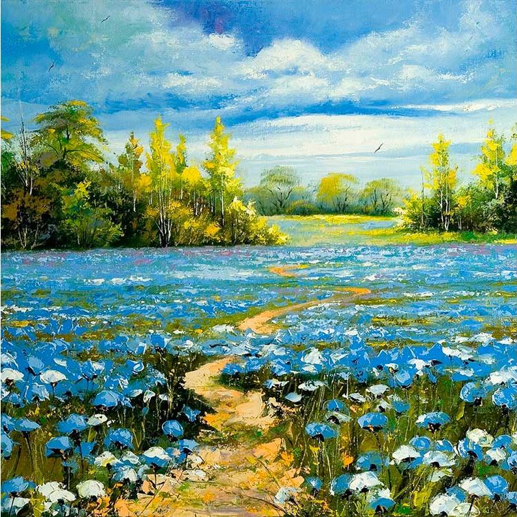 

Алмазная вышивка Алмазное Хобби Васильковое поле, 55x55 см, Васильковое поле