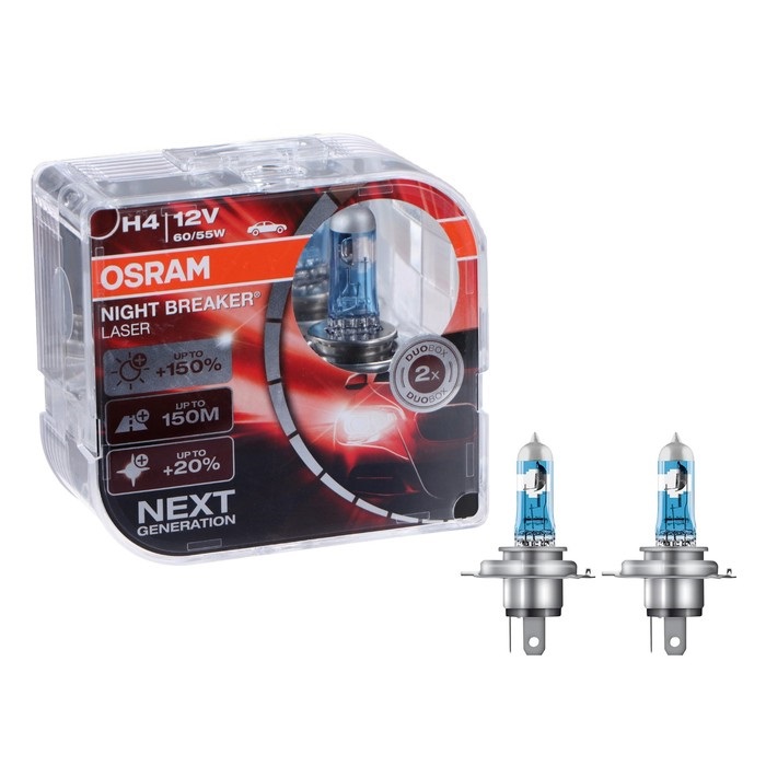 фото H4 12v (60/55w) лампа night breaker laser, двойная коробка osram арт. 64193nl-hcb