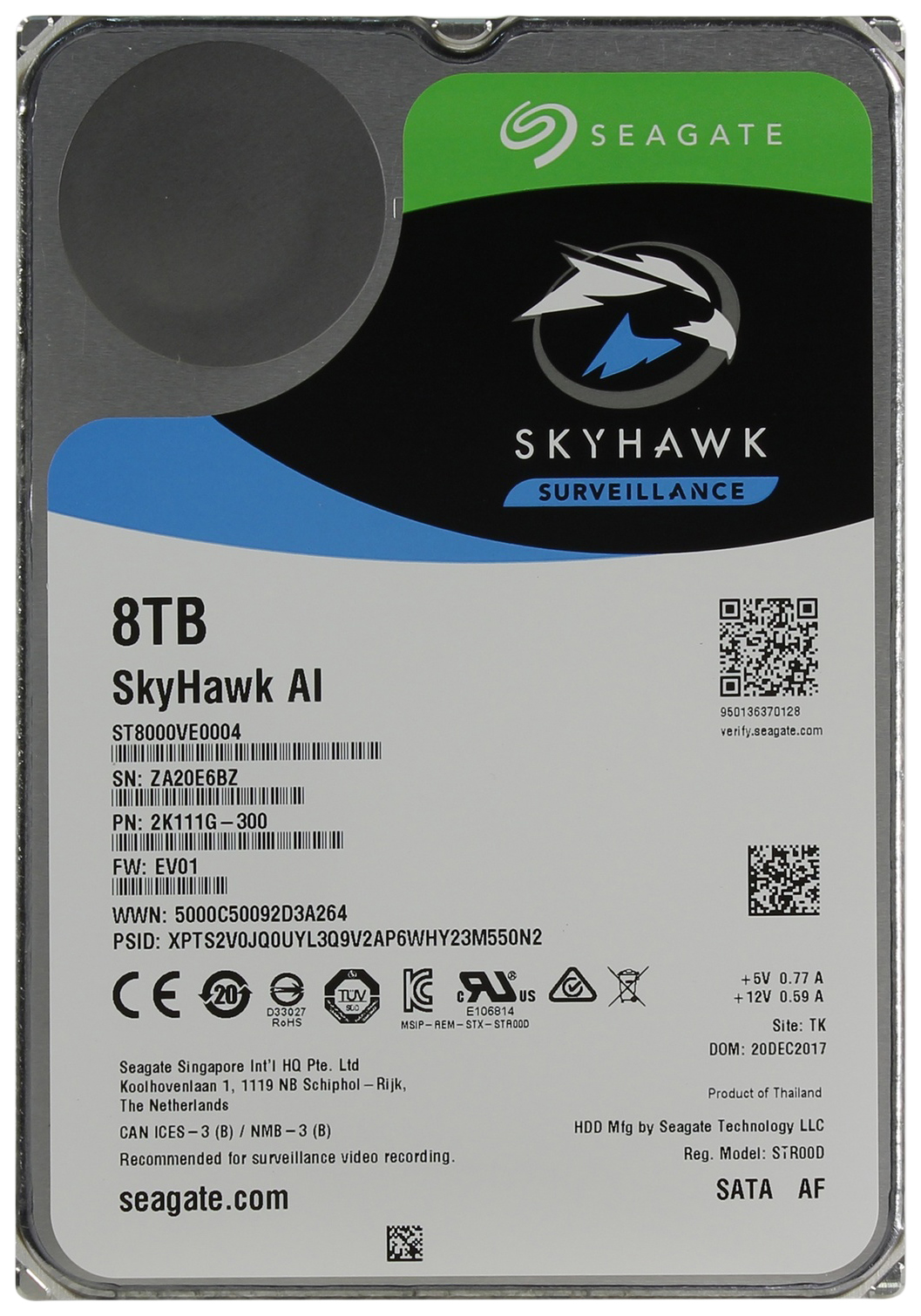 

Внутренний жесткий диск Seagate SkyHawk AI 8TB (ST8000VE0004), ST8000VE0004