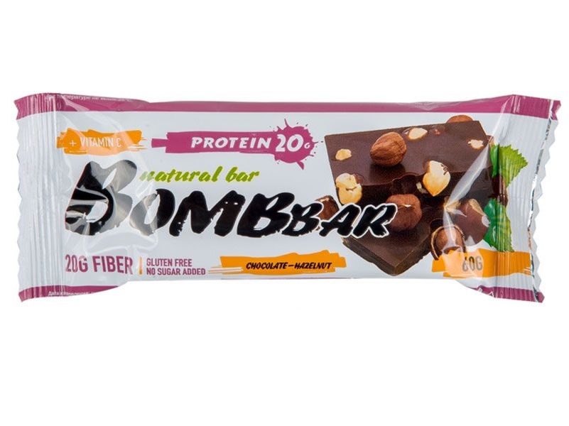 фото Протеиновый батончик bombbar protein bar 60 г шоколад с фундуком