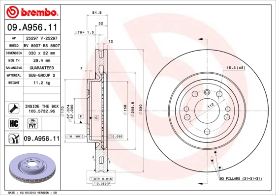 Диск тормозной Brembo 09A95611